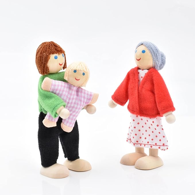 Wooden Doll House People of 8 Miniature Figures and 2 Pets, Dollhouse Dolls Family Set- Dollhouse Accessories for Girls Toddler Kids Pretend Play and Imaginative Fun