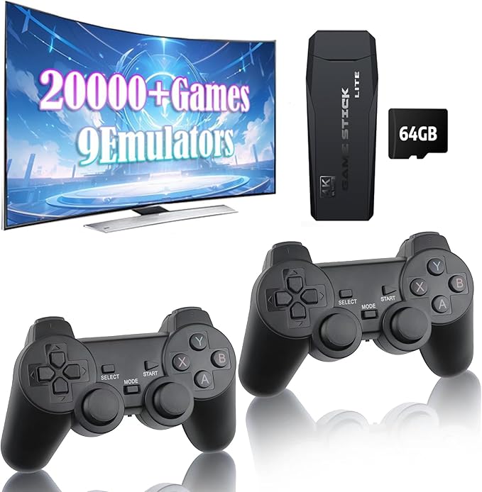 Retro Game Console - Retro Game Stick,2024 Upgrade Plug and Play Video Game Console Built in 25400+Games,4K HDMI Output,15 Classic Emulators,Dual 2.4G Wireless Controllers (64G Memory Card)