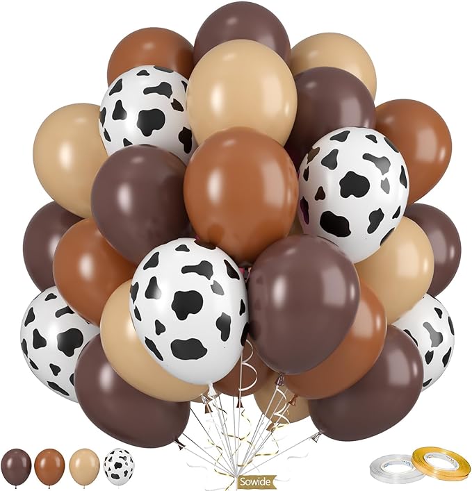 Brown Cow Print Balloons, 50pcs 12 Inch Dark Coffee Brown Tan Nude Apricot Cow Print Western Party Balloons for Kids Boy Cowboy Party Decorations Cow Birthday Baby Shower Western Decor