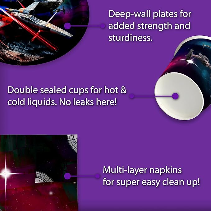 May the Fourth Star Space Wars Birthday Party Supplies Tableware Set Includes Plates Napkins Cups - Kit for 16