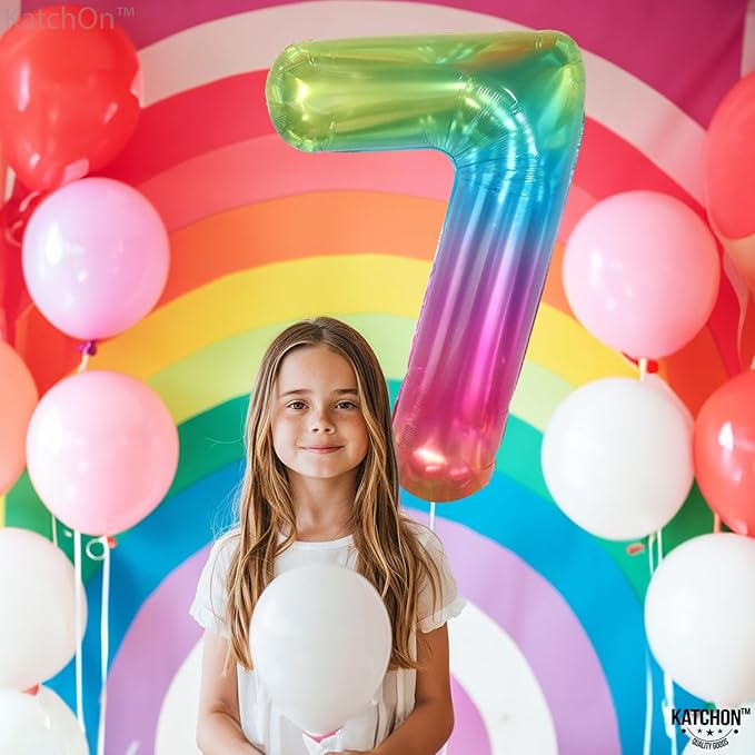 KatchOn, Giant Jelly Number 7 Balloon - 40 Inch | Multicolor Rainbow 7 Balloon Number Birthday Decorations | Rainbow 7 Balloons for Birthday Girl, Boy | 7 Number Balloons for Anniversary Decorations