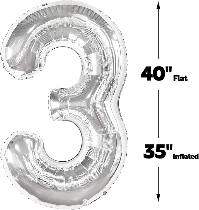 40 Inch Silver 13 Large Number Balloon, 13 31 Silver Birthday Party Decorations, Number 13 Foil Balloons for Anniversary Party Graduations Celebration Supplies
