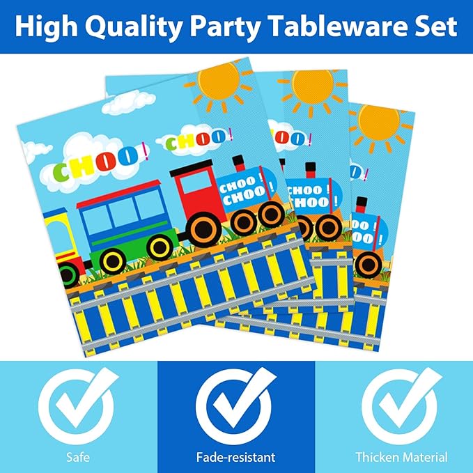 gisgfim 96 Pcs Train Plates and Napkins Party Supplies Train Birthday Party Tableware Set Train Theme Party Decorations Favors for Birthday Baby Shower Serves 24 Guests