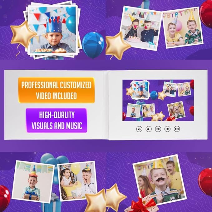 Birthday Video Card for Boys – Create a Personalized Slideshow from Photos – Fun & Emotional Tech Gift – 7” IPS Display, USB Rechargeable, 256MB Memory, Gift-Ready