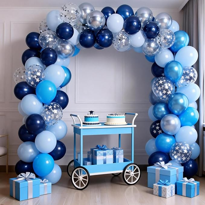 FunHot Blue Balloons, 50 Pcs Navy Blue Balloon, 12 Inch Metallic Silver Star Confetti Latex Balloons for Boy Baby Shower Men Birthday Graduation Wedding Anniversary Retirement Starry Sky Party Decor