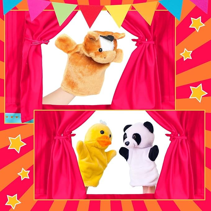 VitalCozy Doorway Puppet Theater with 2 Adjustable Rods Fits in Most Doorways 67 x 31 Inch Foldable Hanging Puppet Show Theater for Christmas Holiday Home(Theater Style)