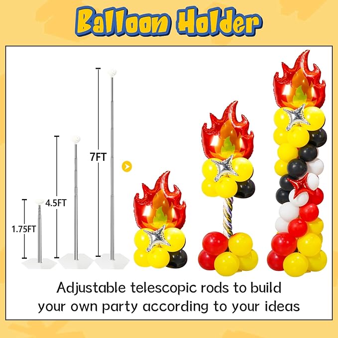 Cartoon Monster Birthday Party Decorations Supplies, Red Black Yellow Balloon Garland Arch Kit Curtains Backdrop Decor Birthday Banner Kit for Boys Girls Baby Shower-205 Pcs