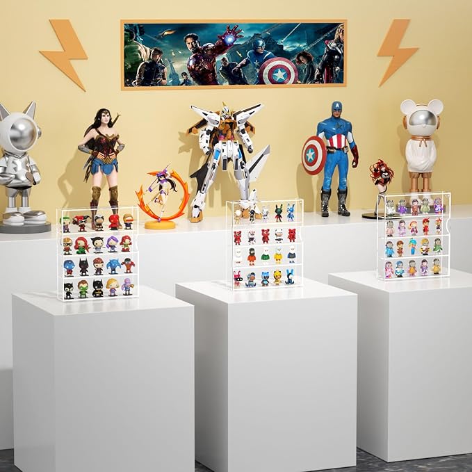 NIUBEE Acrylic Display Case for Figures: Dustproof Clear Mini Funko Case, Wall Mounted or Desktop Action Figure Display Case for Collectibles