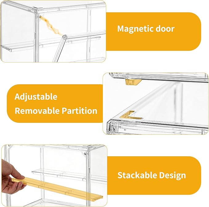 Acrylic Display Case, Clear Display Case Adjustable Display Box Stand with 2 Movable Dividers, Small Showcase Magnetic Door for Collections