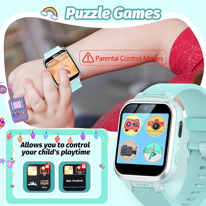 Kids Smart Watch with Puzzle Games HD Touch Screen Camera Video Music Player Pedometer Alarm Clock Flashlight Fashion Kids Smartwatch Gift for 6-13 Year Old Boys Girls Toys