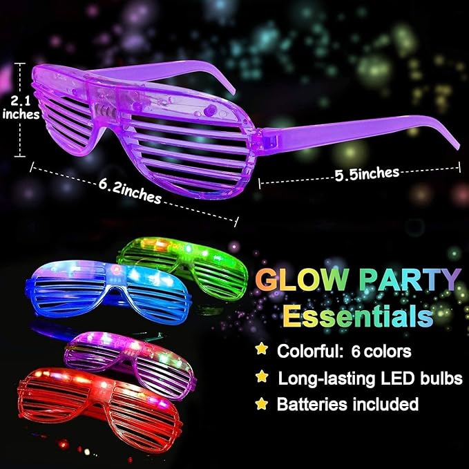 112 Pcs Glow in The Dark Party Supplies Glow Sticks Bulk LED Neon Party Favor Light Up Toys Gifts Kids Adult 100 Glow Sticks Necklaces Bracelets/6 Light Up Glasses/6 Led Headbands Easter Basket