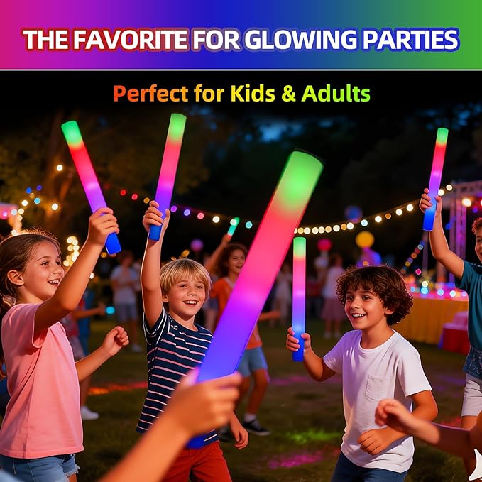 200+2 Pack Foam Glow Sticks Bulk Party Pack,Party Favors Supplies,3 Flashing Modes Glow In The Dark Party Supplies,Light Up Foam Sticks for Wendding Raves Camping Outdoor