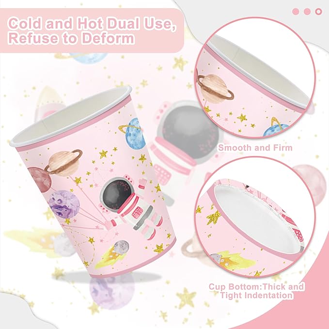 120PCS Space Party Supplies for Girls Baby Shower 1st 2nd Birthday Party Decorations Pink Moon Star Outer Space Planet Theme Plates Napkin Cups Forks Knives Tableware Set for 20 Guests