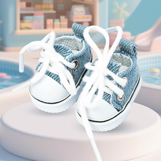 Mini Doll Shoes, 1 Pair Cute Lace Up Canvas Sneakers Compatible for 17cm/15cm Doll Shoes Toy Outfit Accessories Easter Gifts(Blue)