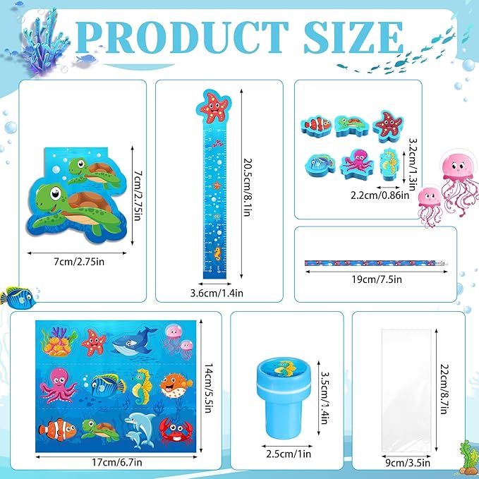 PerKoop 168 Pcs Under The Sea Stationery Ocean Themed Goodie Bag Stuffers Party Supplies with Mini Ocean Notebook Pencil Sticker Stationery Gift Set for Sea Animals Prizes Rewards Piñata Fillers