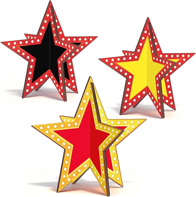 Star Centerpieces Movie Night Party Decorations 3D Star Movie Night Wooden Centerpieces Cinema Birthday Table Wooden Sign for Red Carpet Film Show Theme Birthday Party Favors Supplies