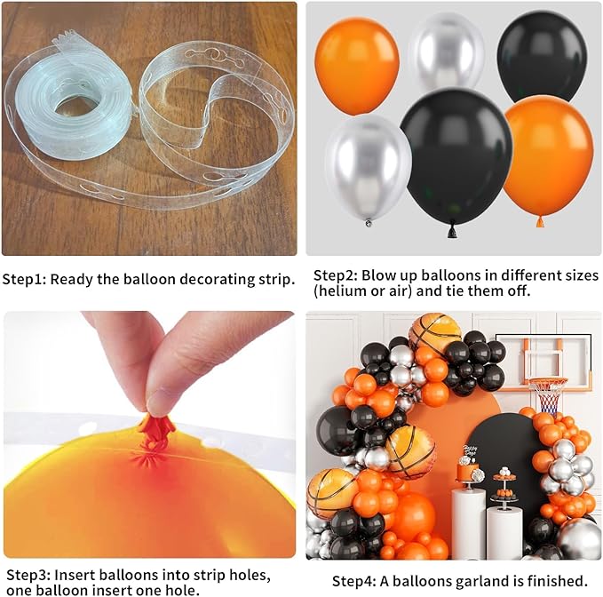Basketball Balloons Garland Kit – Orange Black Silver Metallic Balloons with Basketball Foil Balloons for Sports Theme Birthday Party Decorations