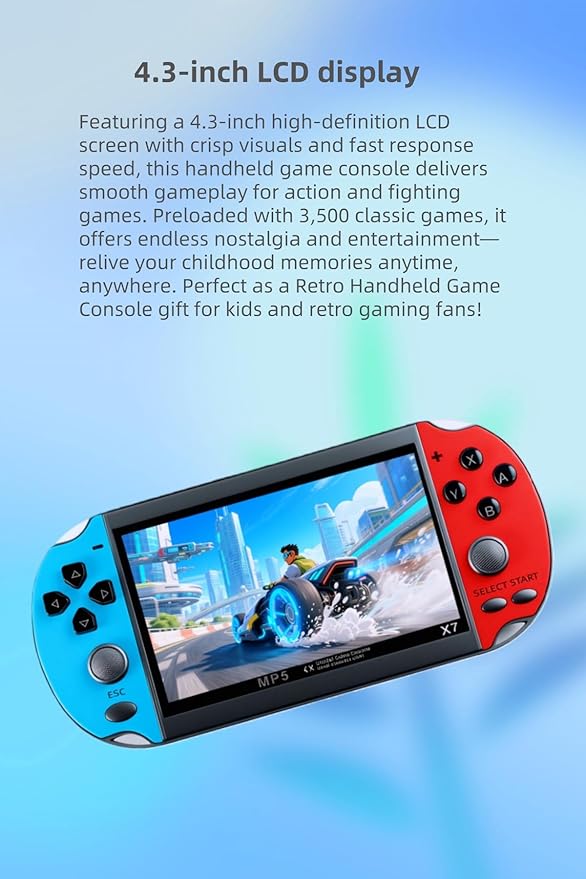 4.3" IPS Screen Handheld Video Game Console - with Classic Game System, Support TV Output, with Rechargeable BatteryTravel Toys Classic Fun for All Age