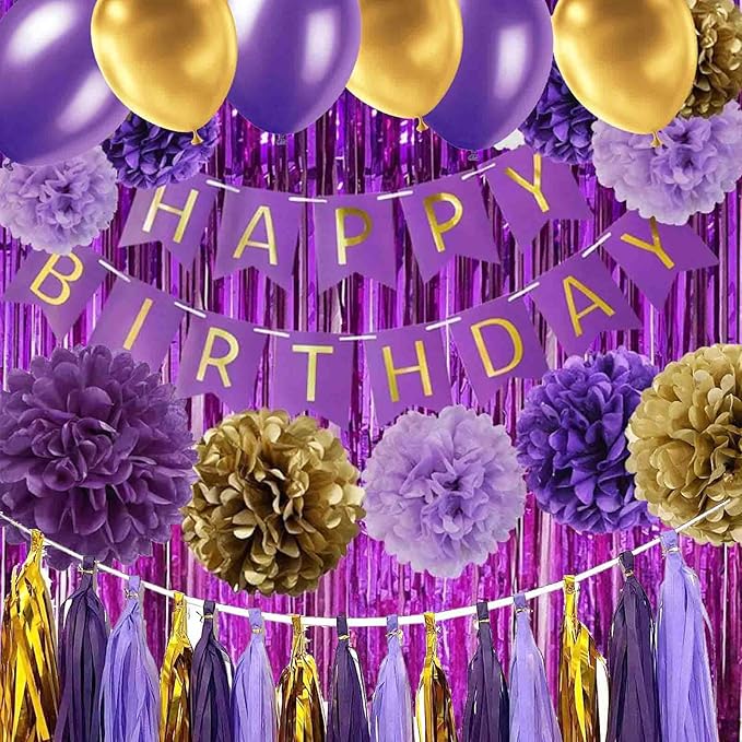 GAKA Purple Confetti and Gold Balloons Pack of 50, Purple Gold Graduation Party Decorations,Halloween Party Decorations,Balloons 3 Style,12 Inch