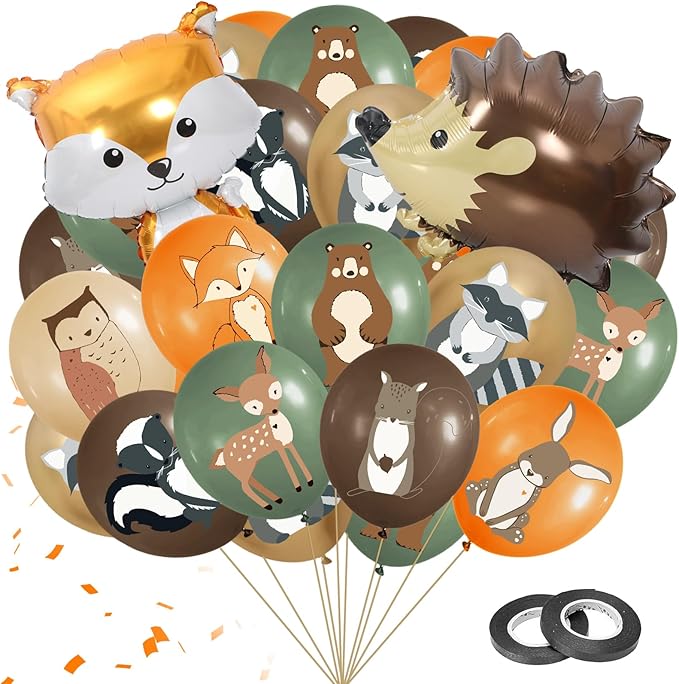 50pcs Woodland Animal Balloons: Woodland Baby Shower Decorations Neutral Forest Animal Baby Shower Party Supplies Squirrel Hedgehog for Woodland Themed Birthday Party Decorations