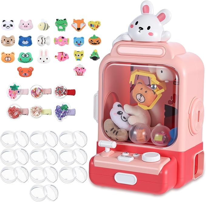 Cartoon Claw Machines for Kids 36 Prizes Age 6+ Mini Vending Machines with Music for Kid with Plush Toy Christmas Birthday Thanksgiving Girls Boys Gifts(Bunny)