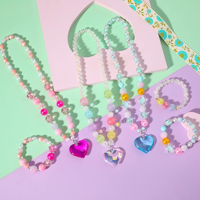 PinkSheep Toddler Jewelry Kids Necklace Choker and Bracelet 3 Pack 9pcs, Little Girls Jewelry In Box, Flower Girl Gift Kids Girls Accessories