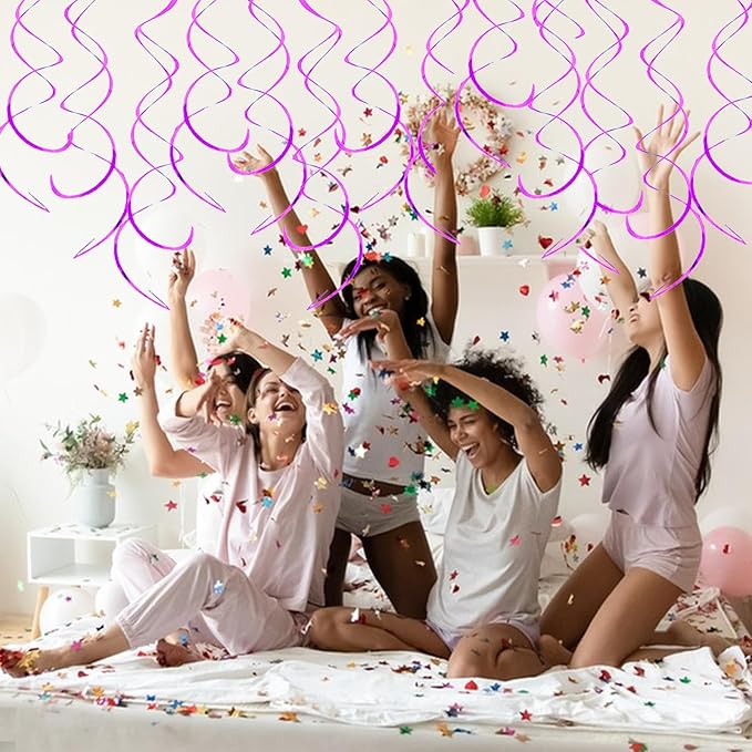 30 Pieces Hanging Swirl Party Decorations Foil Decorations Ceiling Swirl Spiral Hanging Plastic Streamer for Ceiling Birthday Graduation Wedding Celebration Baby Shower Party Supply (Deep Purple)