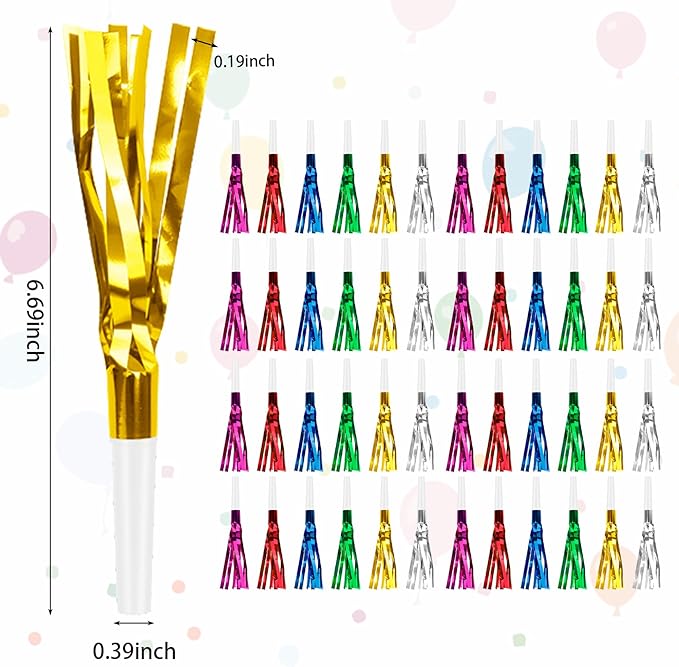 Colorful New Years Noise Makers 48 PCS NYE Party Blowers Blowouts New Years Eve Games Favors Supplies Birthday Pep Rally for Adult Prank Graduation Sporting Events Horns Noisemakers Accessories
