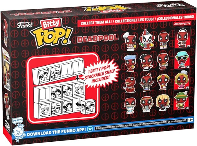 Funko Bitty POP! Deadpool - Bathtime, 4-Pack and A Surprise Mystery Mini Figure - 0.9 Inch (2.2 Cm) Collectable - Stackable Display Shelf Included - Gift Idea - Party Bags Stocking - Cake Topper