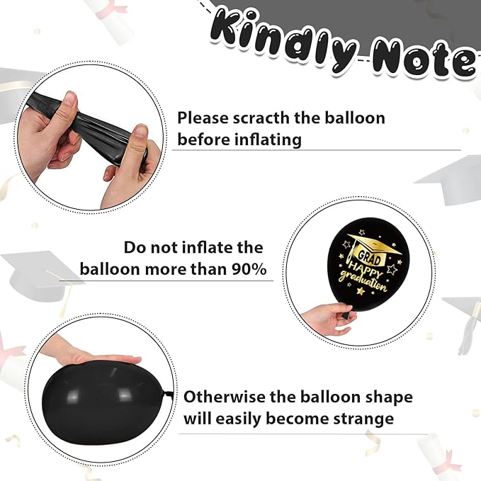 Graduation Balloons, 50PCS 12 inch Black gold Graduate Ballons for Graduates from College and High School Class of 2025 Congrats Grad Party Decorations