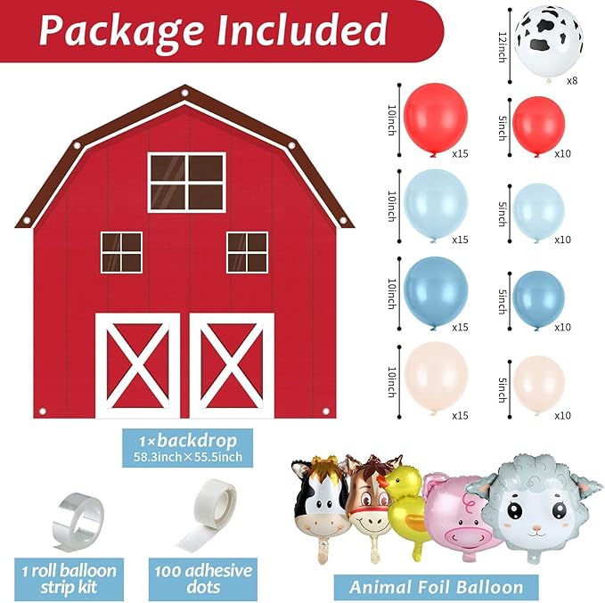 Farm Animals Party Decoration Set Farmhouse Backdrop Cow Balloon Garland Arch Kit Farm Theme Balloons Photo Booth Photography Background Decor for Halloween Birthday Kids Baby Shower Party Supplies