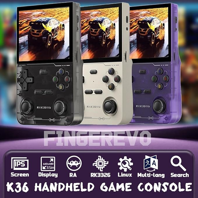 K36 3.5-in Handheld Game Console 640*480 IPS Screen 3500mAh Linux-opensource System with Portable Case Black Transparent
