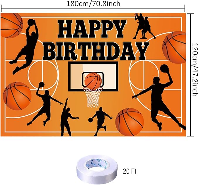Basketball Themed Birthday Party Decoration Basketball Happy Birthday Backdrop Photo Background Banner Poster for Basketball Party Decorations Party Supplies 70.8 x 47.2 Inch