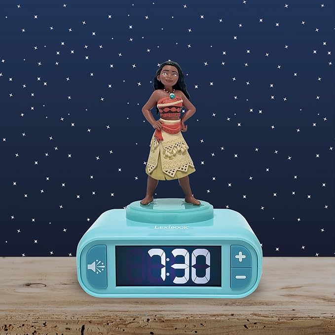 LEXiBOOK, Moana, Moana Nightlight Alarm Clock, Sounds and Melodies, Backlit LCD Screen, Luminous, Snooze, RL800VN
