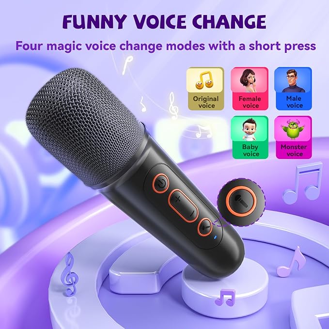 Mini Karaoke Machine for Kids, Portable Bluetooth Speaker with Wireless Microphones, Gift for Girls Toys 4, 5, 6, 7, 8, 10, 12+ Years Old Birthday Family Home Party(Y2-Black-1 Mic)