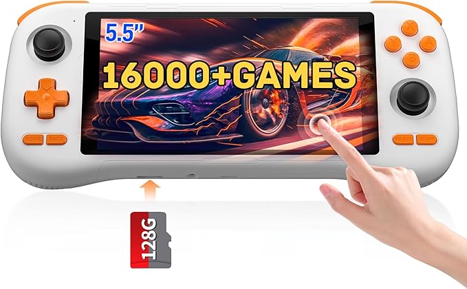 kinhank K56 Retro Handheld Game Console, Support 16000+ Games, Equipped with 128G TF Card, Android 14.0 System, Portable Retro Video Game Console, 5.5 Inch IPS Touch Screen, 2.4G/5G, BT 5.0 (128GB)