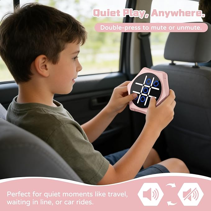 Tic Tac Toe Bolt Game,5-in-1 Handheld Puzzle Games Console,Electronic Tic Tac Toe Game for Educational&Memory,Portable Travel Games for Car Ride with Silent Mode,Toys Gift Idea for Kids & Family-Pink