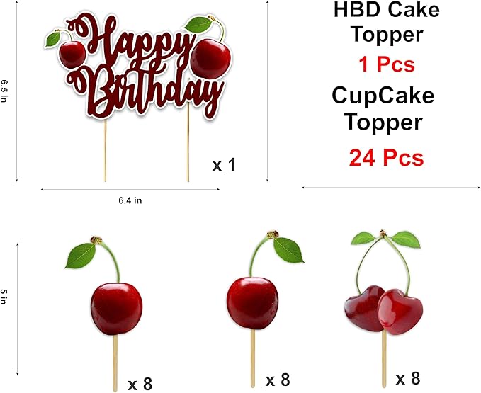 Cherry Theme Birthday Party Supplies – Sweet Fruit Inspired Party Decoration Set for Birthday Celebrations, Decorative Table Styling Items for Themed Events, Dessert Table Setup.
