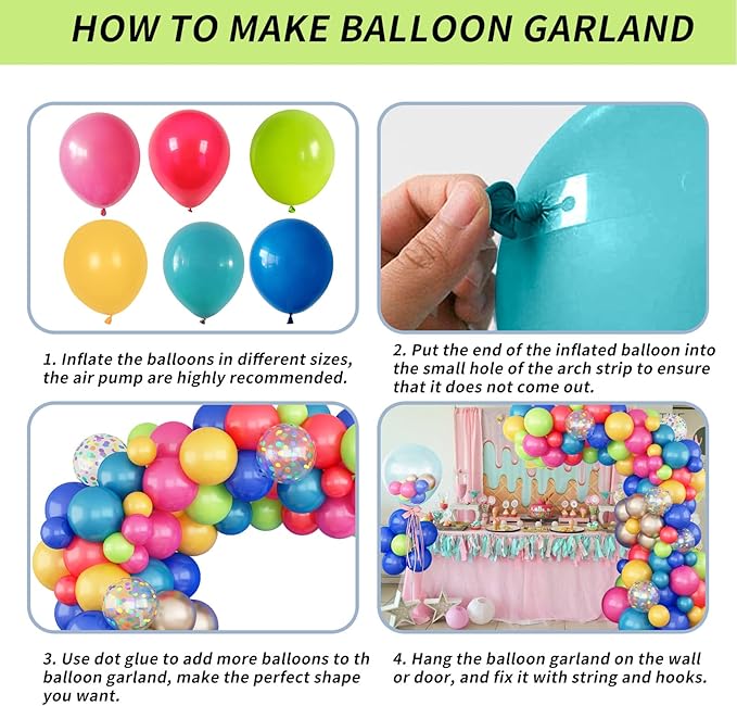 Colorful Balloon Garland Arch Kit Rainbow Assorted Balloons Multicolor Confetti Latex Balloon Hot Pink Peacock Royal Blue Red Green Yellow Champagne Fiesta Carnival Circus Mexican Party Birthday