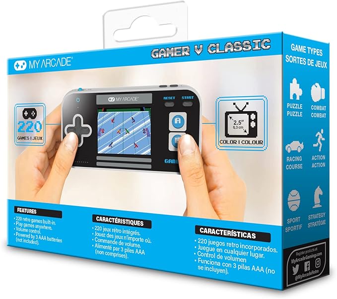 My Arcade Gamer V Classic-Blue: Portable Gaming Console with 220 Games, 2.5" Color Display, Pocket Size (DGUN-3919)