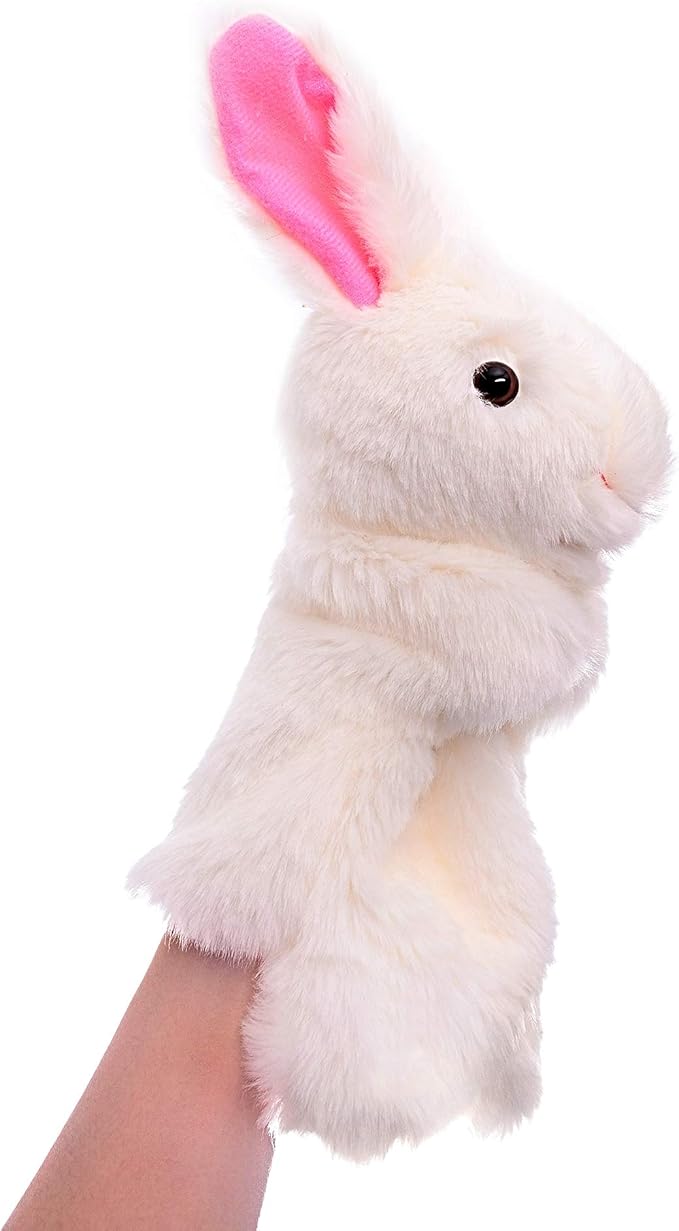 Bunny Hand Puppets Rabbit Plush Animal Toys for Imaginative Pretend Play Storytelling White