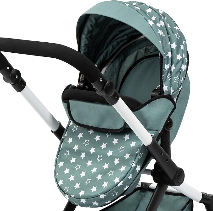 Bayer: Pram Xeo: Stars Green & White - Matching Handbag, Adjustable Handle, Dolls Up to 20", Ages 3+ | Baby Dolls | Dress Up