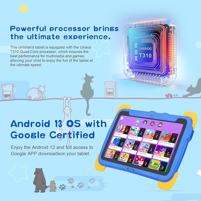 C idea Android 13 Kids Tablet,10.1 inchTablet for Kids,Children Tablet 4GB RAM+64GB ROM(1TB TF), FHD IPS Screen,Pre-intalled IWAWA,6000mAh Battery,5G WiFi|Great Gift for Toddler(Blue)