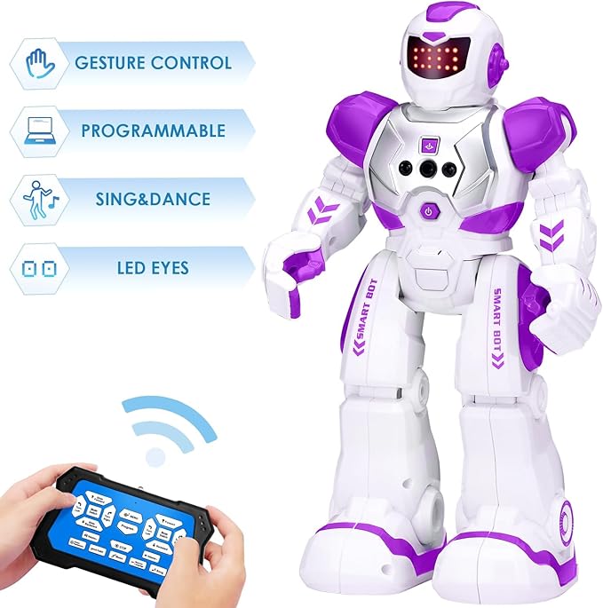 KingsDragon Robots Toy for Kids, RC Gesture Sensing Toy, Interactive Walking Singing Dancing Robot Birthday Presents for Boys Girls Age 6 7 8 9 Years Old,Purple