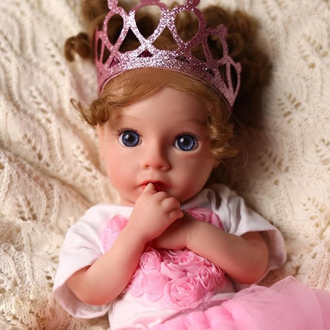 BABESIDE 3 Pcs Baby Doll Clothes Set for 12-16 Inch Babydolls Girls, Heart Pattern Baby Doll Accessories with Dolls Skirt and Crown Headband for Realistic Babydolls Girl