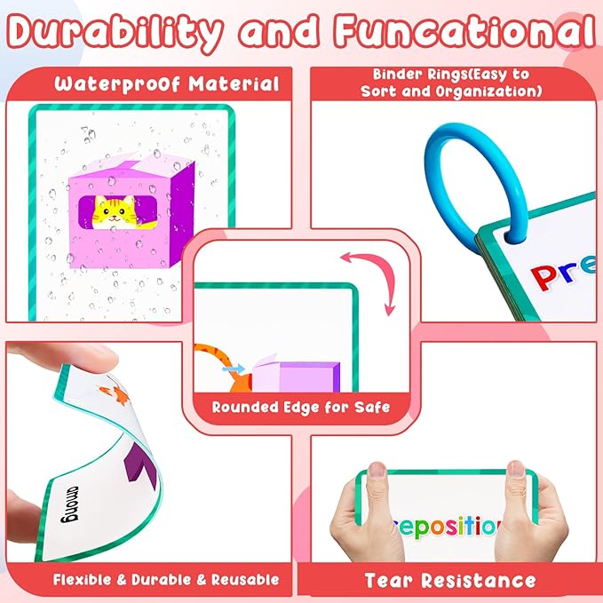 Learning Flashcards Prepositions, 18 Different Prepositions Educational Cards, Social Learning Card for Kids