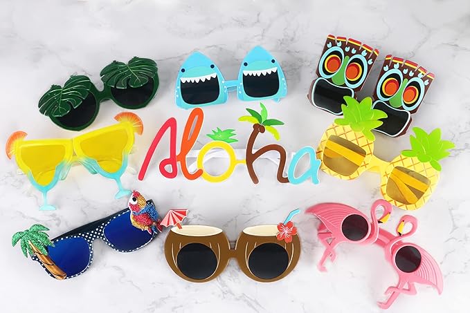 Ocean Line Luau Party Sunglasses - 9 Pairs Funny Hawaiian Glasses, Tropical Fancy Dress Props, Fun Summer Kids Party Favors, Beach Themed Party Supplies Decoration