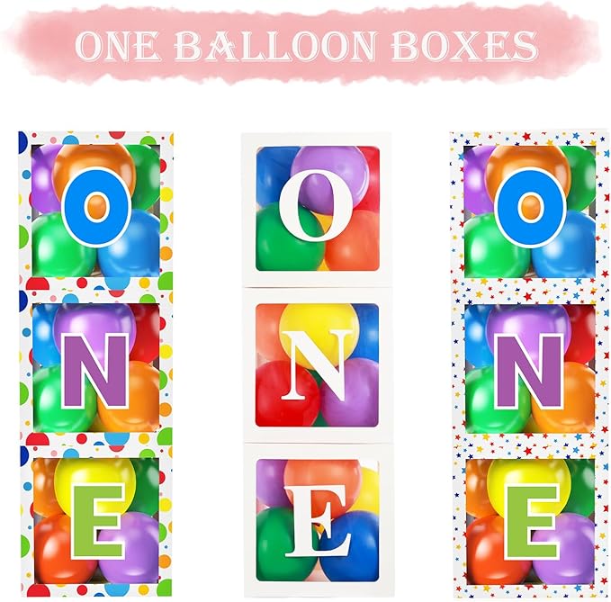 First Birthday Decorations for Boy Girls, ONE Balloon Boxes with Balloons, ONE Blocks for Baby 1st Birthday Backdrop, Cake Smash Photo Props (Star)