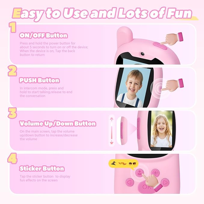 Kids Video Walkie Talkies, 2 Pack Rechargeable Children’s Visual Intercom Toys with LCD Screen, Long Range Two-Way Radio for Indoor Outdoor Games, Birthday Gifts for Boys Girls (Pink & Blue)