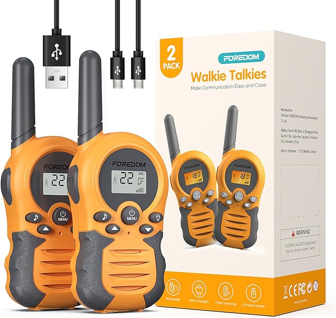 FOREDOM Rechargeable Walkie Talkies for Kids Walkie Talkies Long Range for Boy & Girl Age 3 to 12 Year Old Birthday Toys - 2 Pack